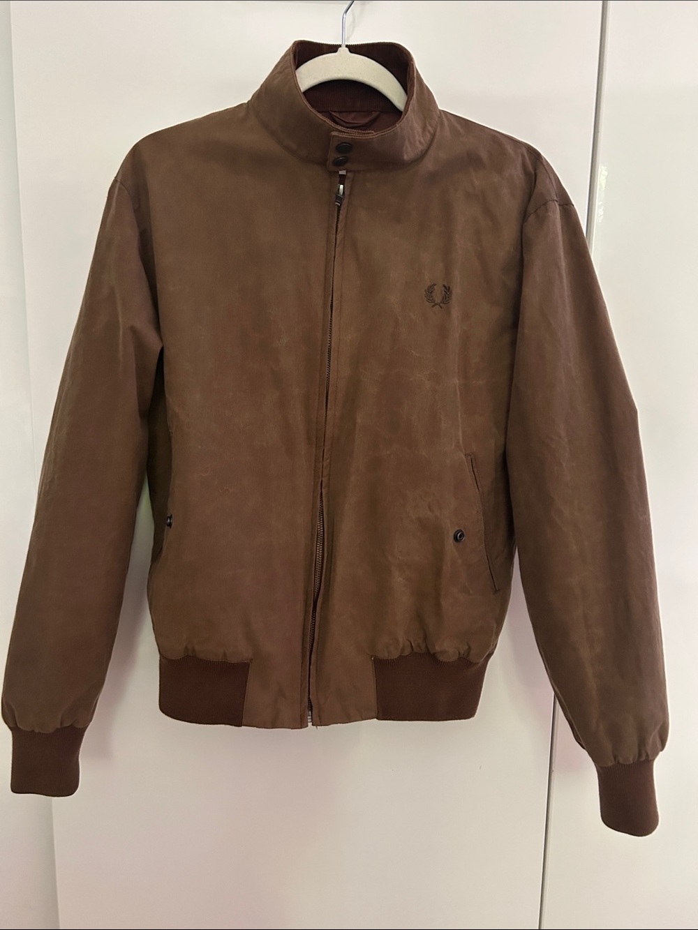 Fred Perry Reissued Made in England Waxed Harrington Jacket in Tobacco